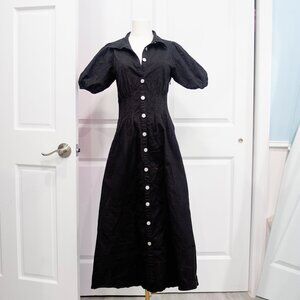 Selfie Leslie Black Denim Button-Front Puff Sleeve Dress – Size S